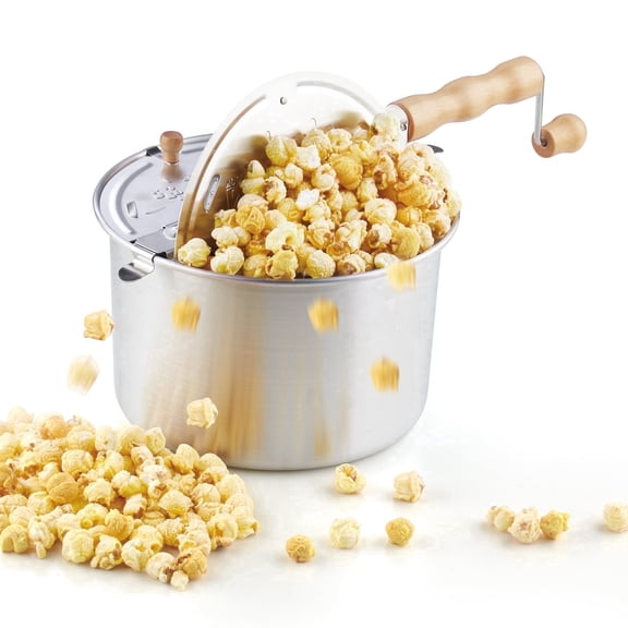 Cook N Home Basics 6 Quart Stovetop Popcorn Popper, Hand Crank Popcorn Maker with Metal Gears and Stirring System, Aluminum Popcorn Pot for Homemade Popcorn