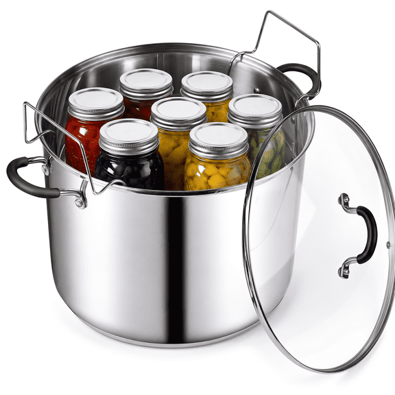 Cook N Home Water Bath Canner with Jar Rack & Glass Lid, Professional Stainless Steel Canning Pot 20 Quart, with Stay-Cool Handles, Multiuse Pot, Induction Capable