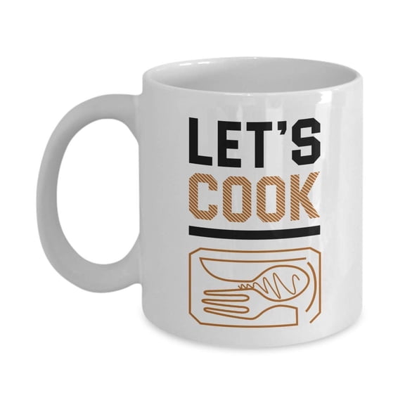Let's Cook Novelty Coffee & Tea Gift Mug Cup, Perfect Party Giveaways, Culinary Class Encouragement Tokens, Kitchen Supplies And Cooking Themed Birthday Present For Any Age On Any Occasion