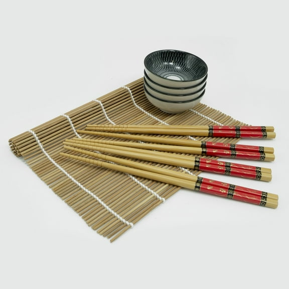 Cook Pro - 13 Pc Multicolored Bamboo Chopstick Set W/ Sauce Dishes