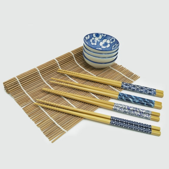 Cook Pro - 13 Pc Multicolored Bamboo Chopstick Set W/ Sauce Dishes