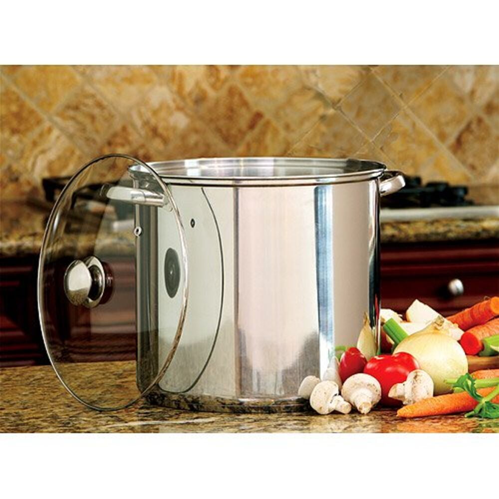 16 Quart Stock Pot Stainless Steel Large Kitchen Soup Big Cooking Glass Lid