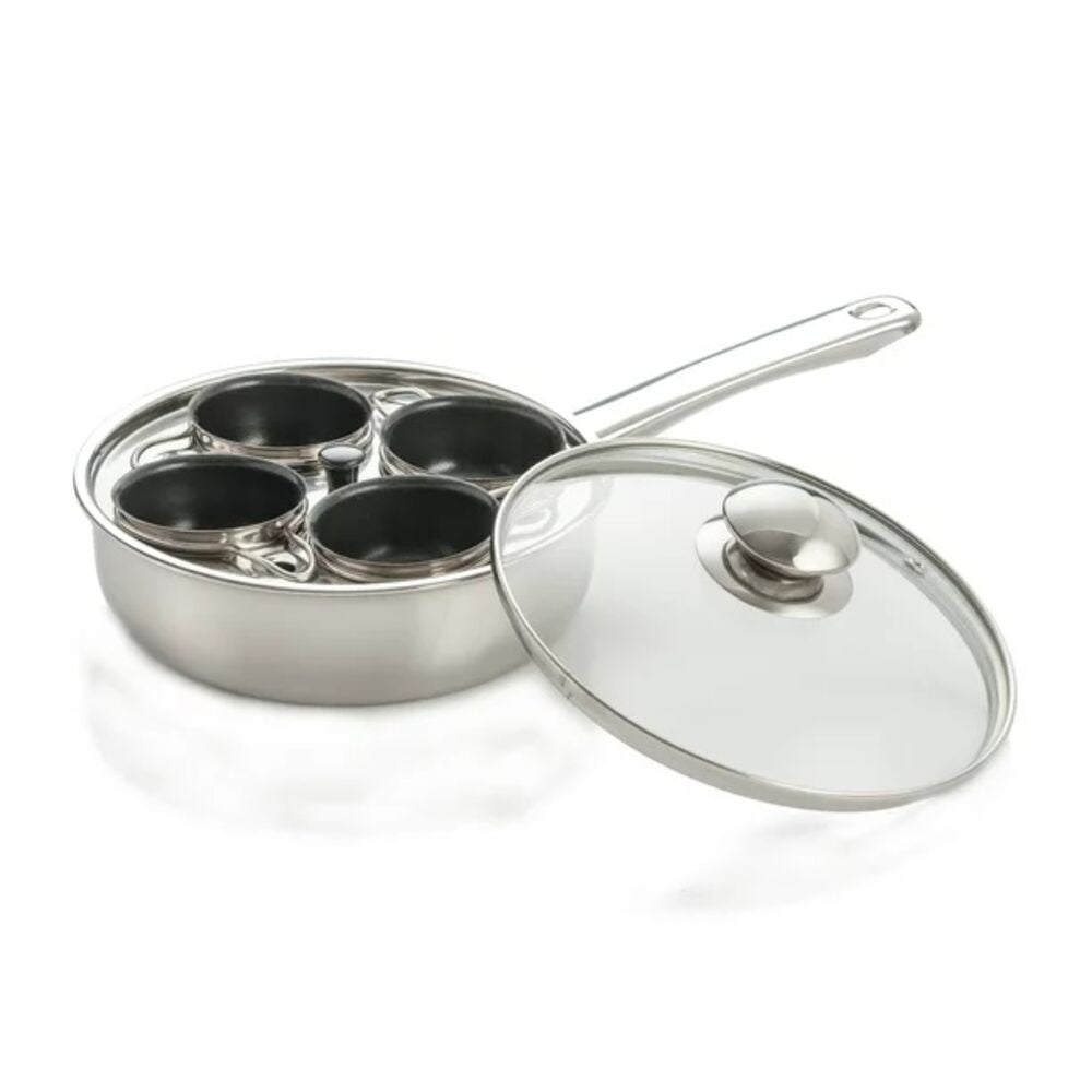 Mainstays Stainless Steel 8” 4-Cup Egg Poacher with Glass Lid