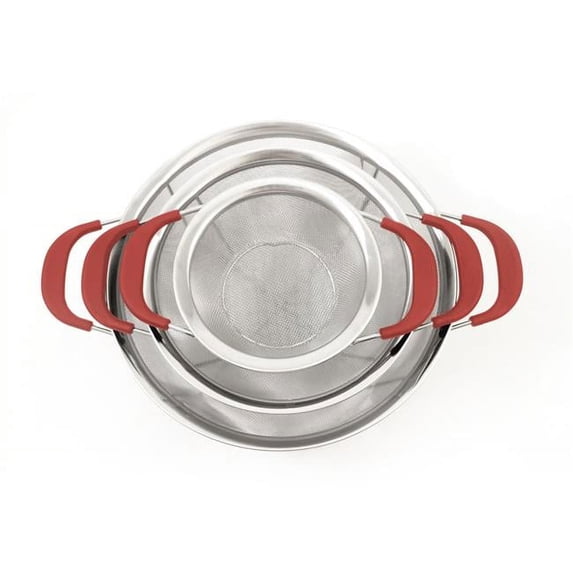 Cook Pro 3 Piece Reinforced Stainless Steel Mesh Colanders with Red Handles