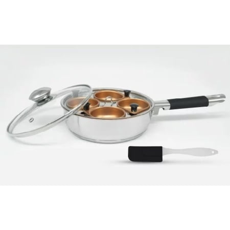 Cook Pro 4 Cup Gold Tone Egg Poacher All in One 7.5" Stainless Steel Lidded Frypan
