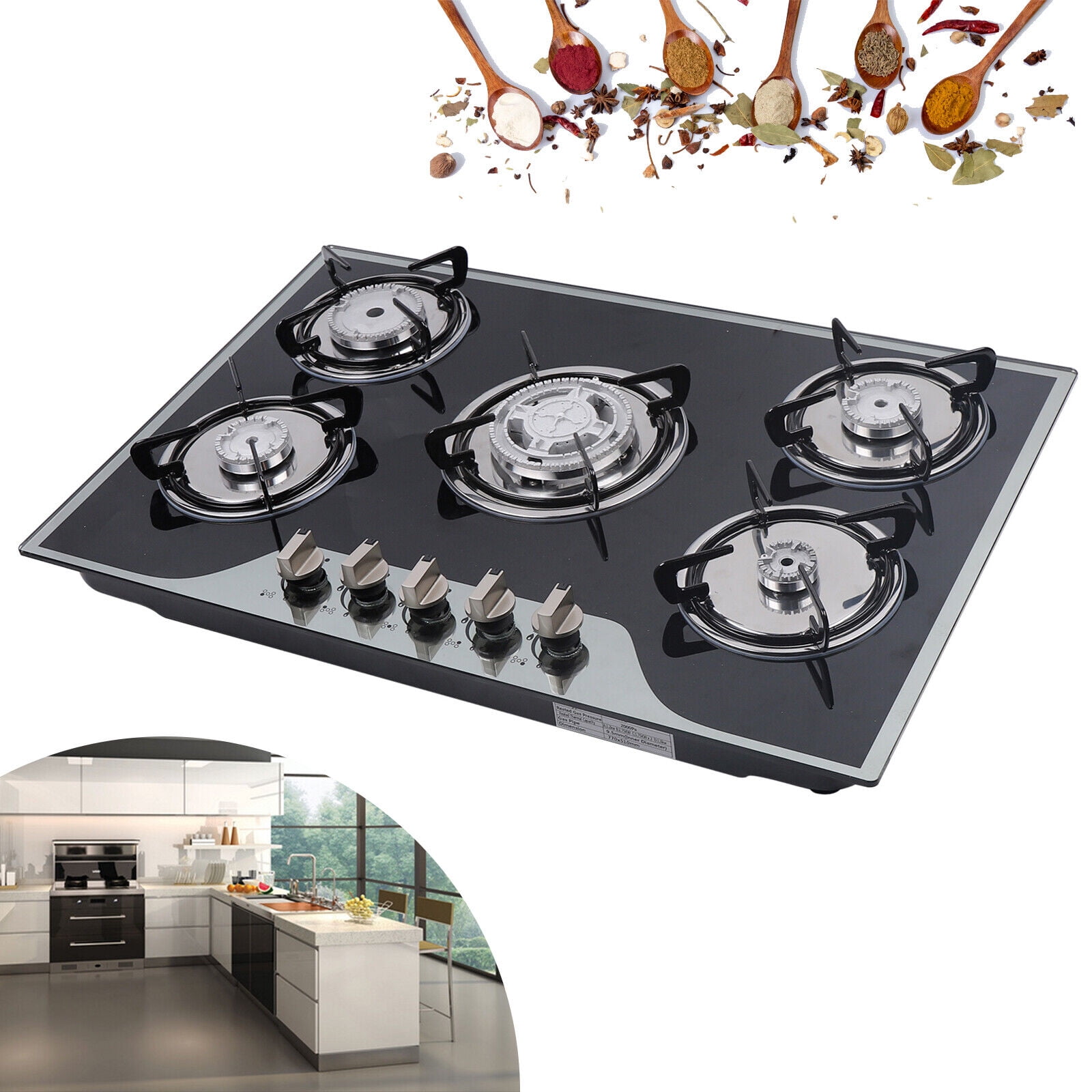 Cook Top 30" Stainless Steel Builtin 5 Burners Stove LPG/NG Gas Cooker