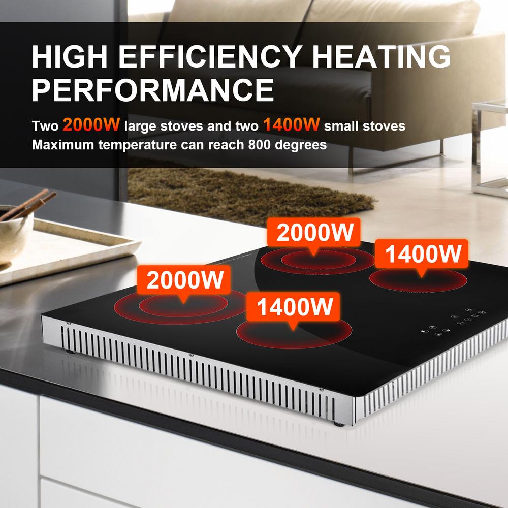 Cook Top Stove Electric, Countertop Induction Cooker 4 Burners, Kitchen Stove Touch Control Burner 220-240V for High-Temperature Cookware