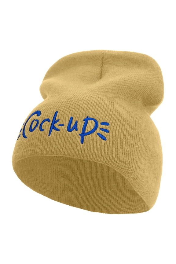 Cook Up Embroidered 8 inch Acrylic Short beanie - Khaki OSFM