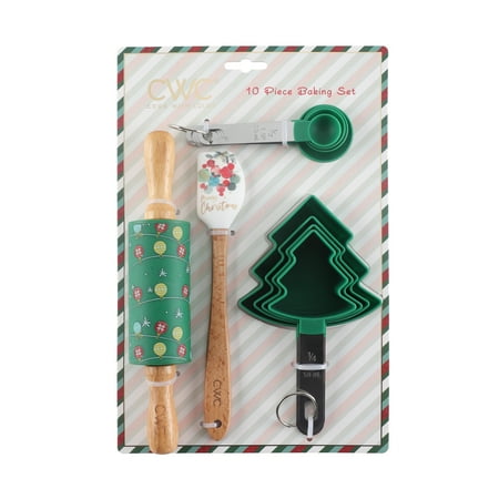 Cook With Color 10-Piece Baking Set – Silicone Rolling Pin, Spatula & Plastic Measuring Cups, Green