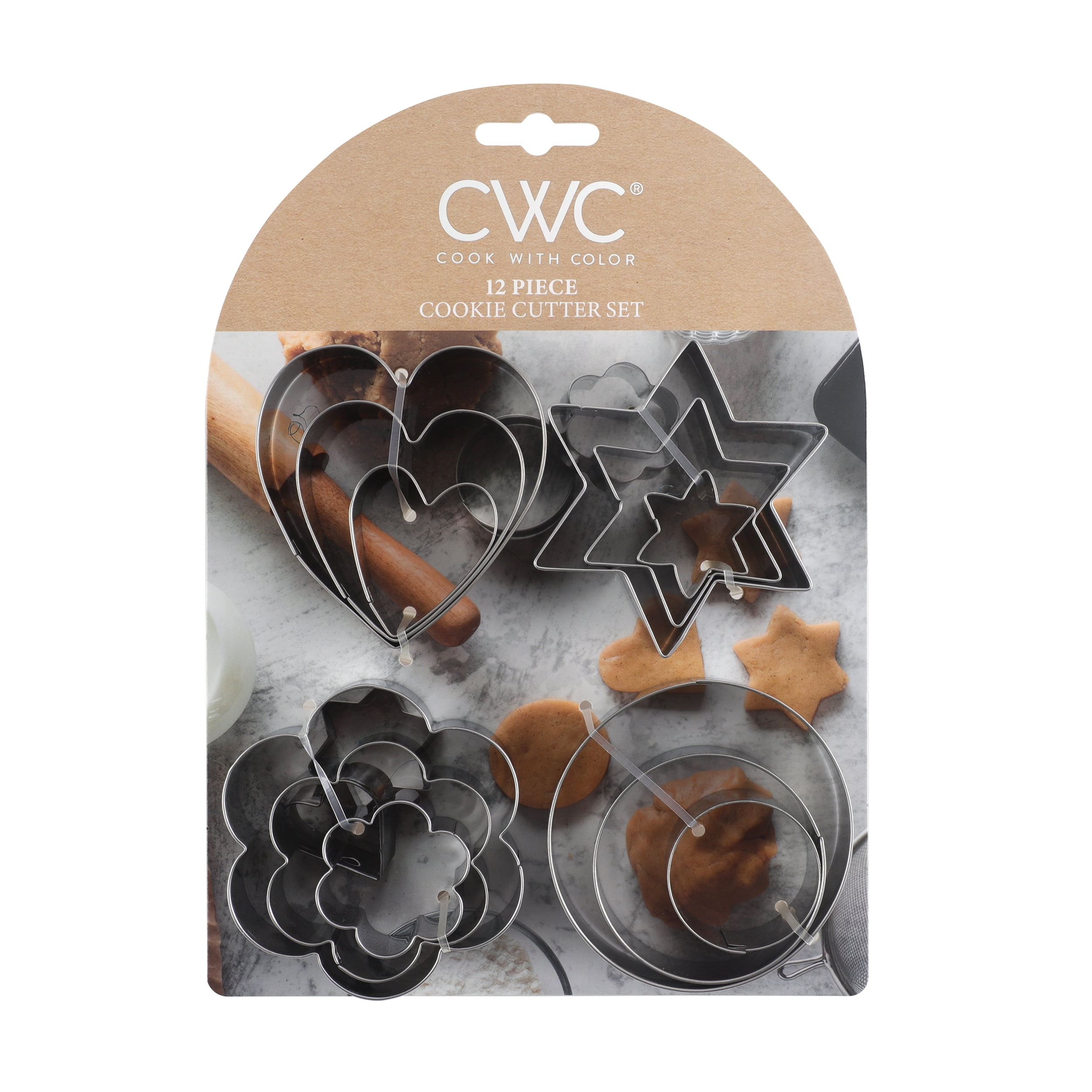 Cook With Color 12-Piece Cookie Cutter Set Essential Biscuit and Cookie Cutters for Holiday Baking