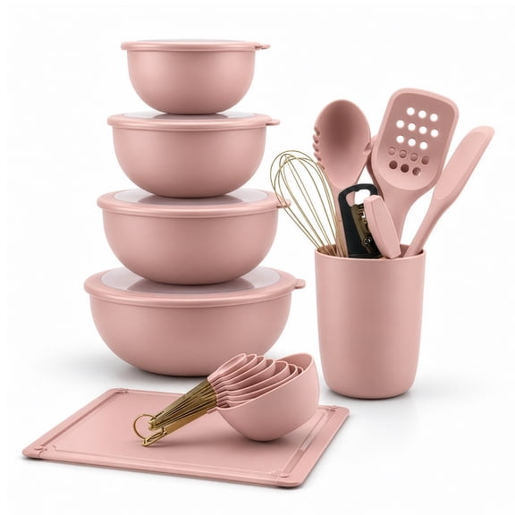 Cook With Color 26 Piece Kitchen Utensil Set with Turner, Spoon, Ladle, Spatula, Whisk & Tongs - Pink