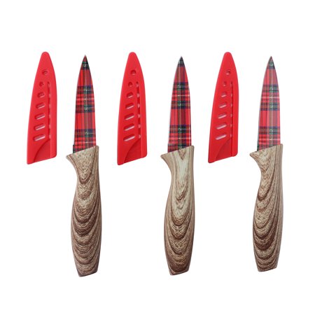 Cook With Color 3.5" Paring Knives Red Plaid