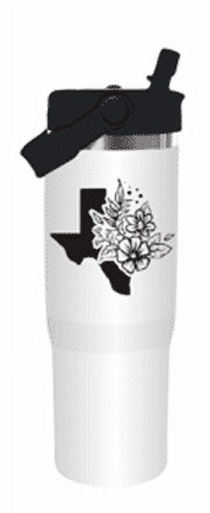 Cook With Color 30oz Flower Texas Stainless Steel Tumbler – Insulated Travel Mug with Handle & Lid