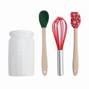 Cook With Color 4 Piece Mini Utensil Set – White- With Crock, Spoon, Spatula, And Whisk