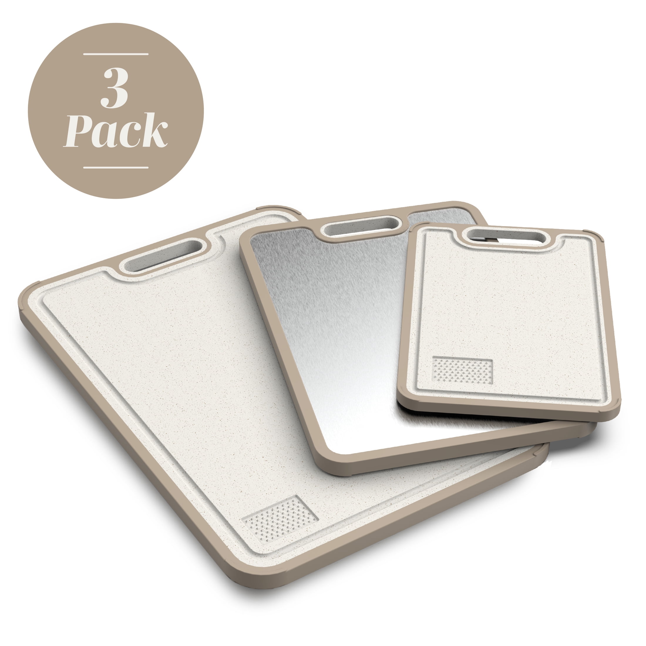 Cook with Color Dual-Sided Stainless Steel and Wheat Straw Cutting Board Cream