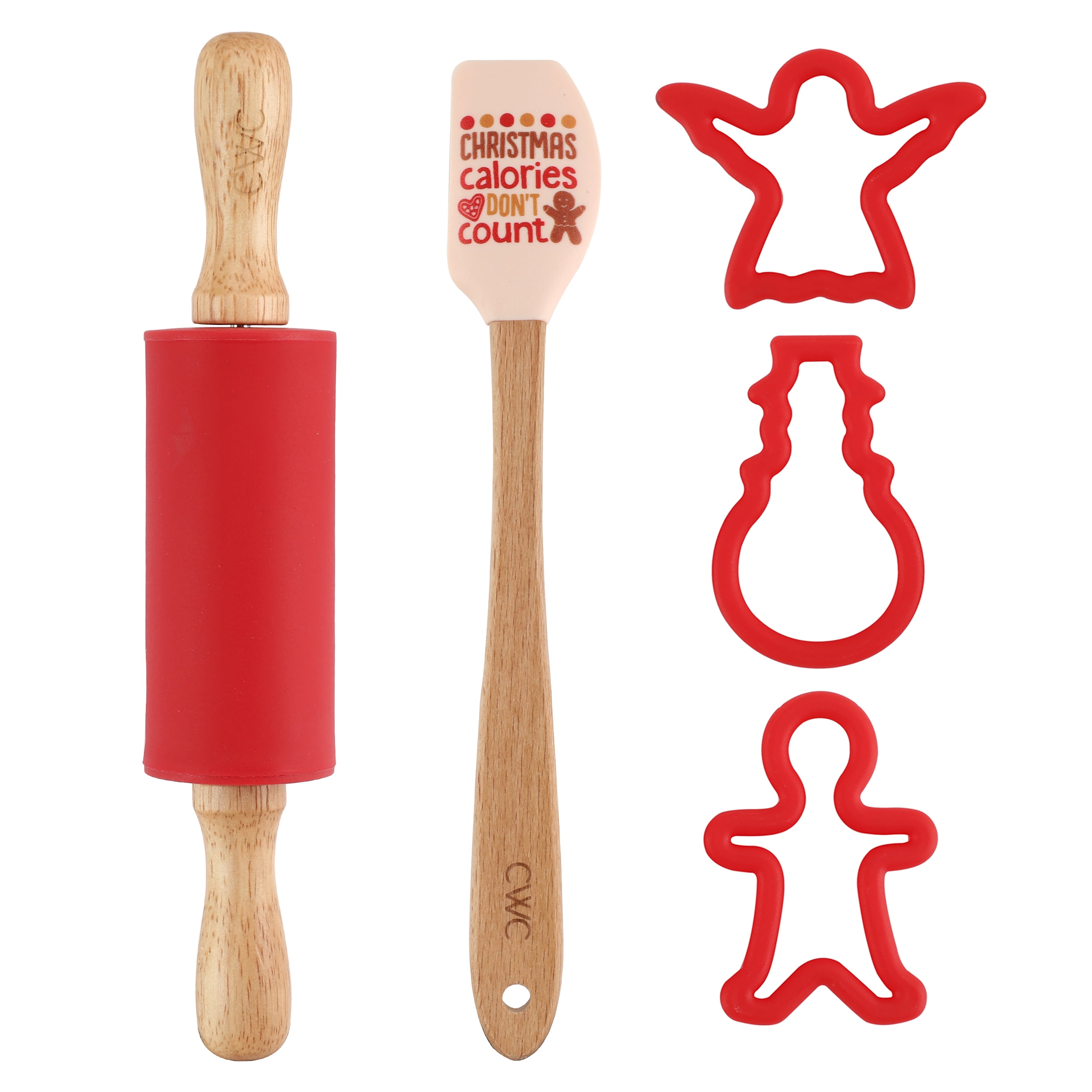 Cook With Color Red 5pc mini silicone spatula, rolling pin, and 3pc ...