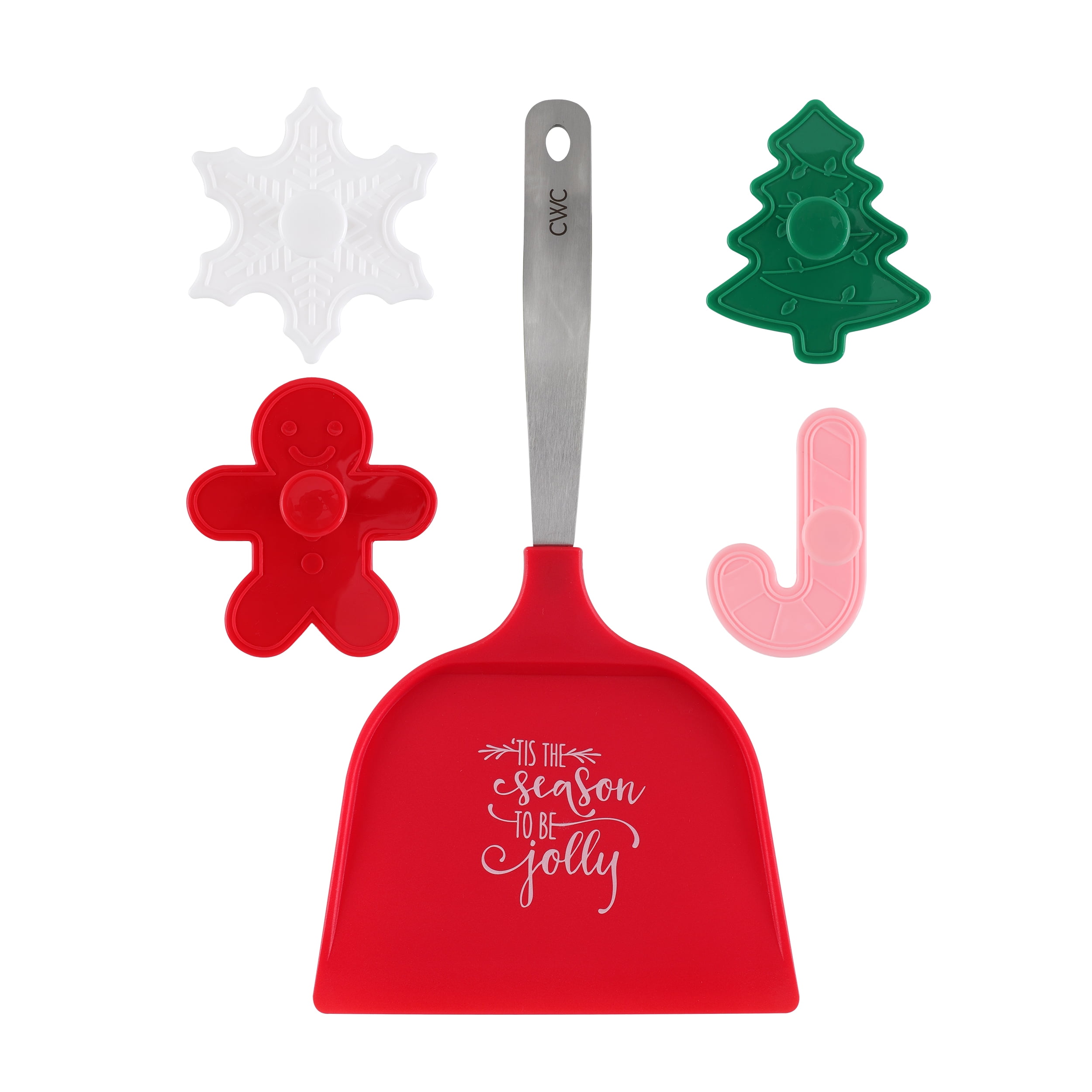 Cook With Color Red Nylon and Stainless Steel Cookie Shovel with 4 Plastic Cookie Stamps