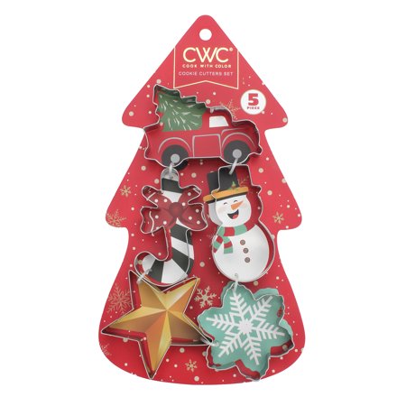 Cook With Color Stainless Steel Cookie Cutter, 5 Pieces, Holiday Christmas Winter Assorted Shapes, Snowman