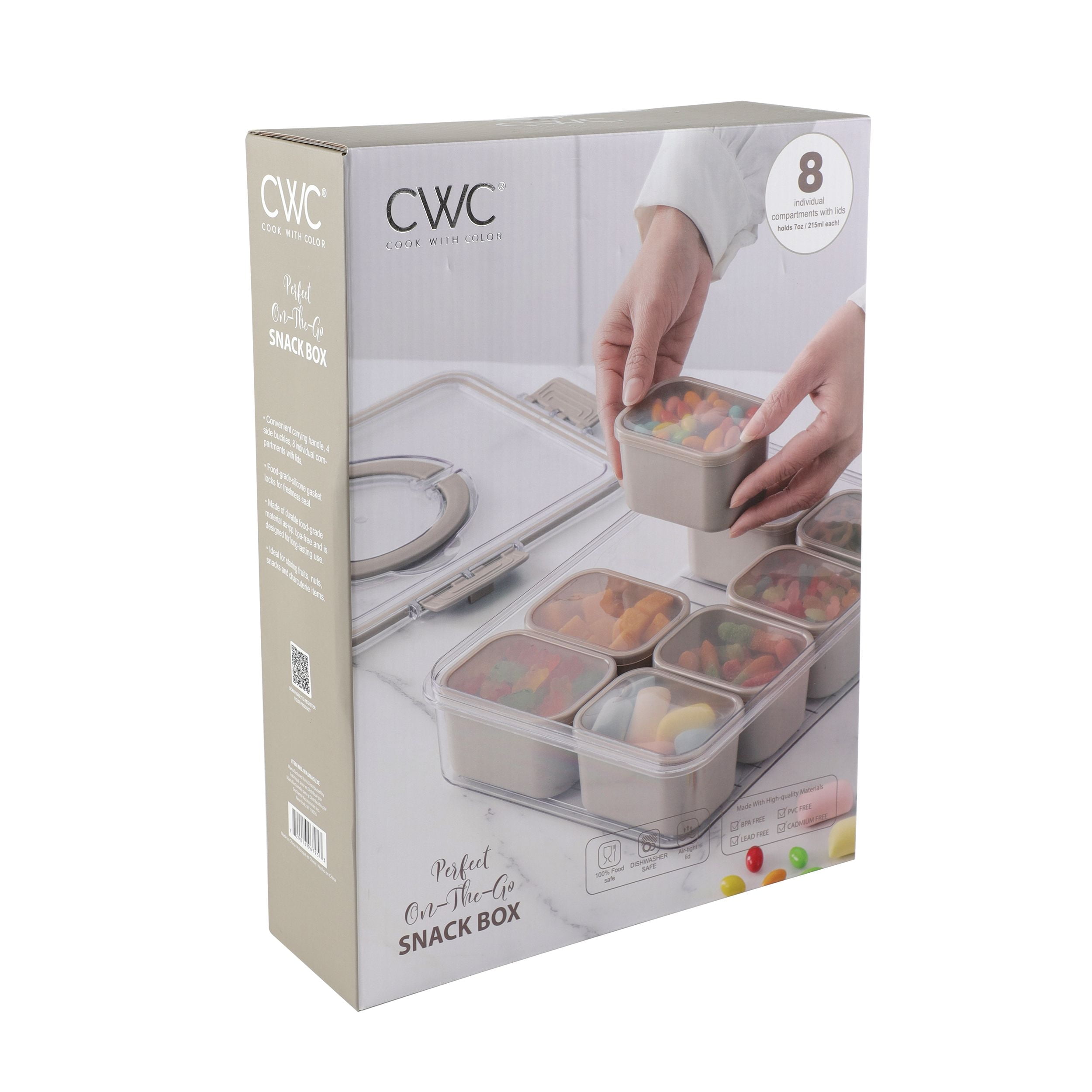 Cook With Color Taupe 8 compartment snackle box, charcuterie