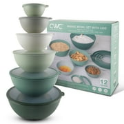 Cook with Color 12-Piece Mixing Bowl Set with Non-Slip Silicone Base and Transparent Lids, Sage Green