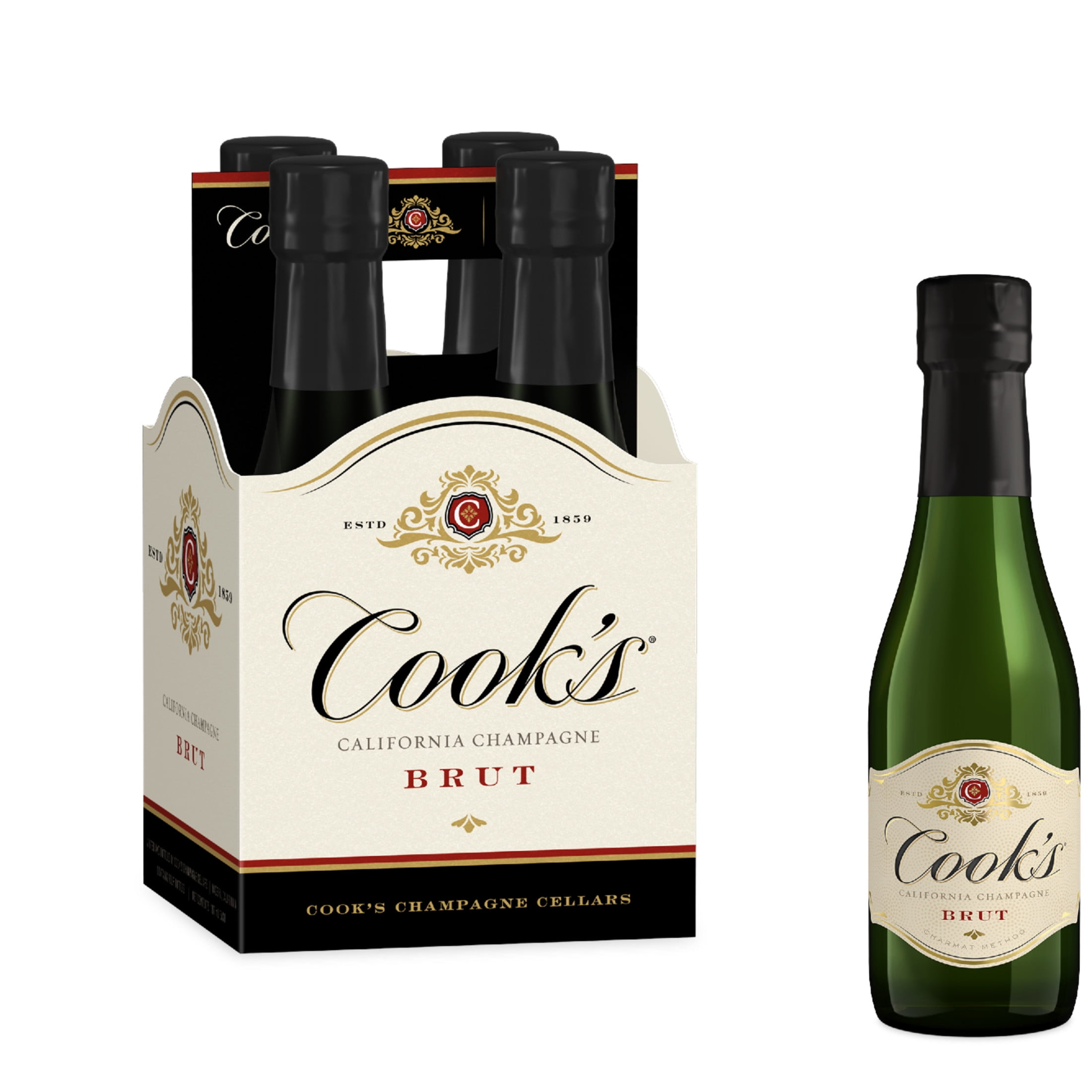 Cook's California Champagne Brut Sparkling White Wine, 4 Pack 187ml Bottles, 11.5% ABV