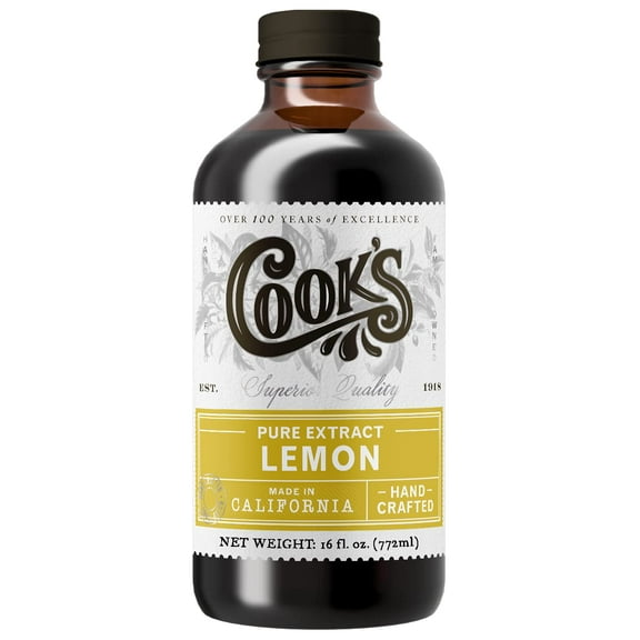 Cook's Pure Lemon Extract, Superior Quality, Cold Pressed Lemon, Sugar Free, Gluten Free, Allergen Free,16 oz