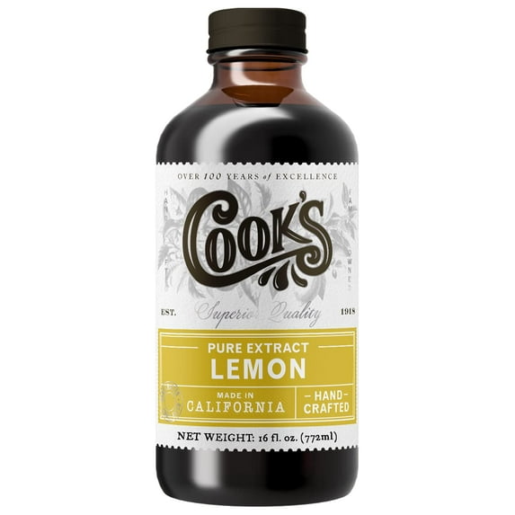 Cook's Pure Lemon Extract, Superior Quality, Cold Pressed Lemon, Sugar Free, Gluten Free, Allergen Free,16 oz