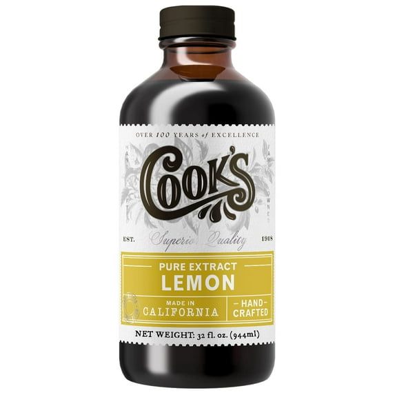 Cook's Pure Lemon Extract, Superior Quality, Cold Pressed Lemon, Sugar Free, Gluten Free, Allergen Free, 32 oz