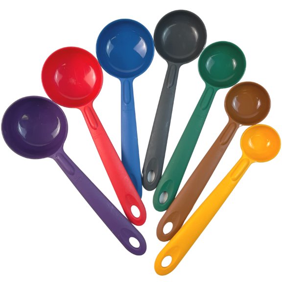 Cook's Rite-Size Solid Round Circle Server Set of Portion Control Utensils, Copolymer Plastic Heat Resistant Professional Cooking Spoons, (Set of 7 Servers in Various Sizes and Colors) Y101