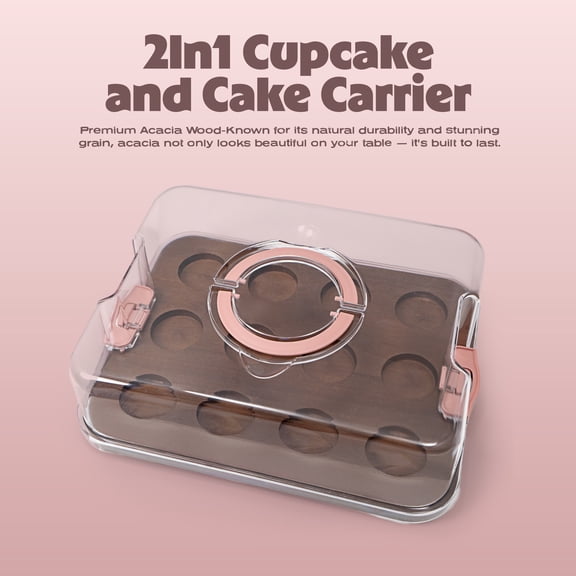 Walnut Cake Box Portable Round Cake Carrier with Lid Plastic Cake Box Container for ...