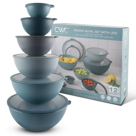Cook with Color 12-Piece Mixing Bowl Set with Non-Slip Silicone Base and Transparent Lids, Blue