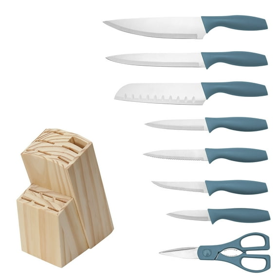Cook with Color 14-Piece Stainless Steel Cutlery Knife Set with Block, Blue