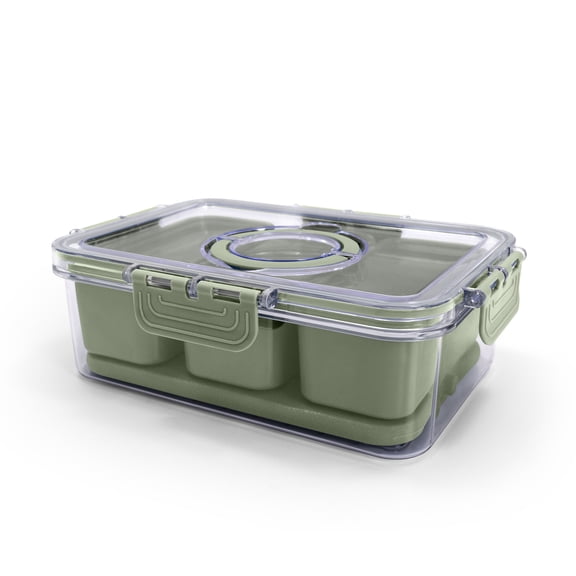 Cook with Color 3-Compartment Portable Snack Box Food Storage Container with Removable Ice Pack, Sage