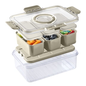 Cook with Color 3-Compartment Portable Snack Box Food Storage Container with Removable Ice Pack, Taupe