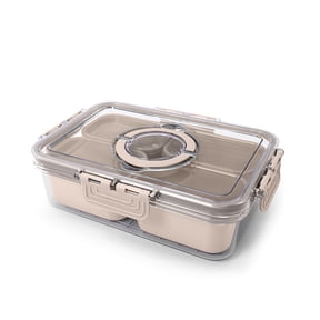 Cook with Color 4-Compartment Mini Snack Box Food Storage Carrier, Charcuterie Container with Ice Pack, Portable and Dishwasher Safe, Taupe