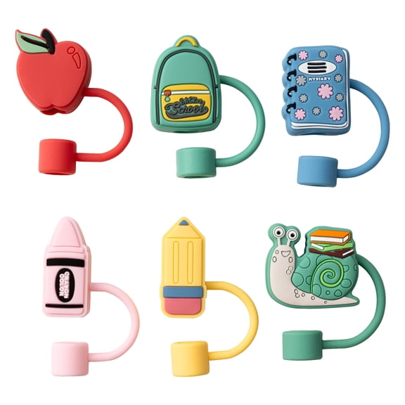 Cook with Color 6-Piece Reusable Silicone Straw Topper Set, Universal Straw Covers for Tumblers, BTS