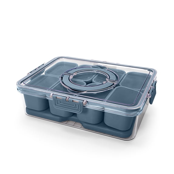Cook with Color 8-Compartment Snack Box Food Storage Carrier, Charcuterie Container with Ice Pack, Portable and Dishwasher Safe, Leak Proof, Blue