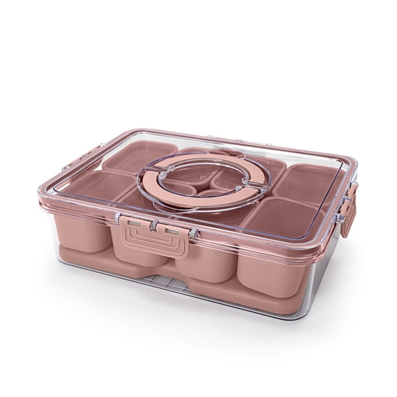 Cook with Color 8-Compartment Snack Box Food Storage Carrier with Ice Pack, Portable and Leak Proof, Pink