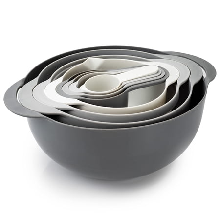 COOK WITH COLOR 8 Piece Nesting Bowls with Measuring Cups Colander and Sifter Set - 2 Mixing Bowls, 1 Colander, 1 Sifter and 4 Measuring Cups
