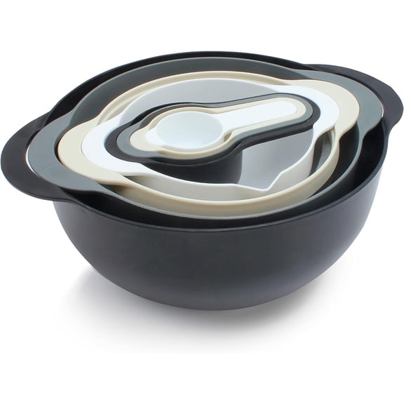 Cook with Color 8 Piece Nesting Bowls with Measuring Cups Colander and Sifter Set - 2 Mixing Bowls, 1 Colander, 1 Sifter and 4 Measuring Cups