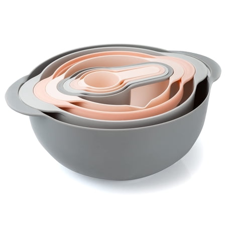 Cook with Color 8 Piece Nesting Bowls with Measuring Cups Colander and Sifter Set - 2 Mixing Bowls, 1 Colander, 1 Sifter and 4 Measuring Cups
