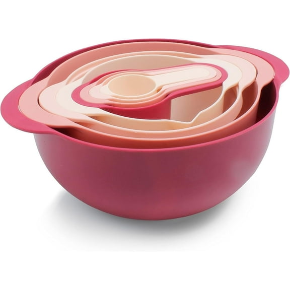 COOK WITH COLOR 8 Piece Nesting Bowls with Measuring Cups Colander and Sifter Set - 2 Mixing Bowls, 1 Colander, 1 Sifter and 4 Measuring Cups