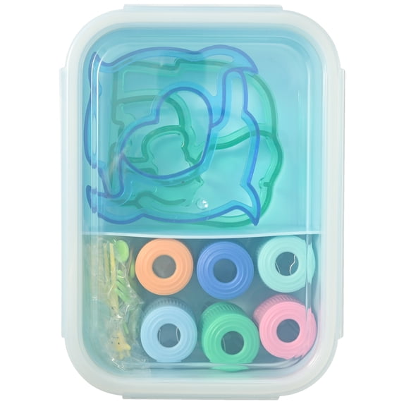 Cook with Color 20-Piece Kids Plastic Bento Box Lunch Container Set with Sandwich Cutters, Dolphin