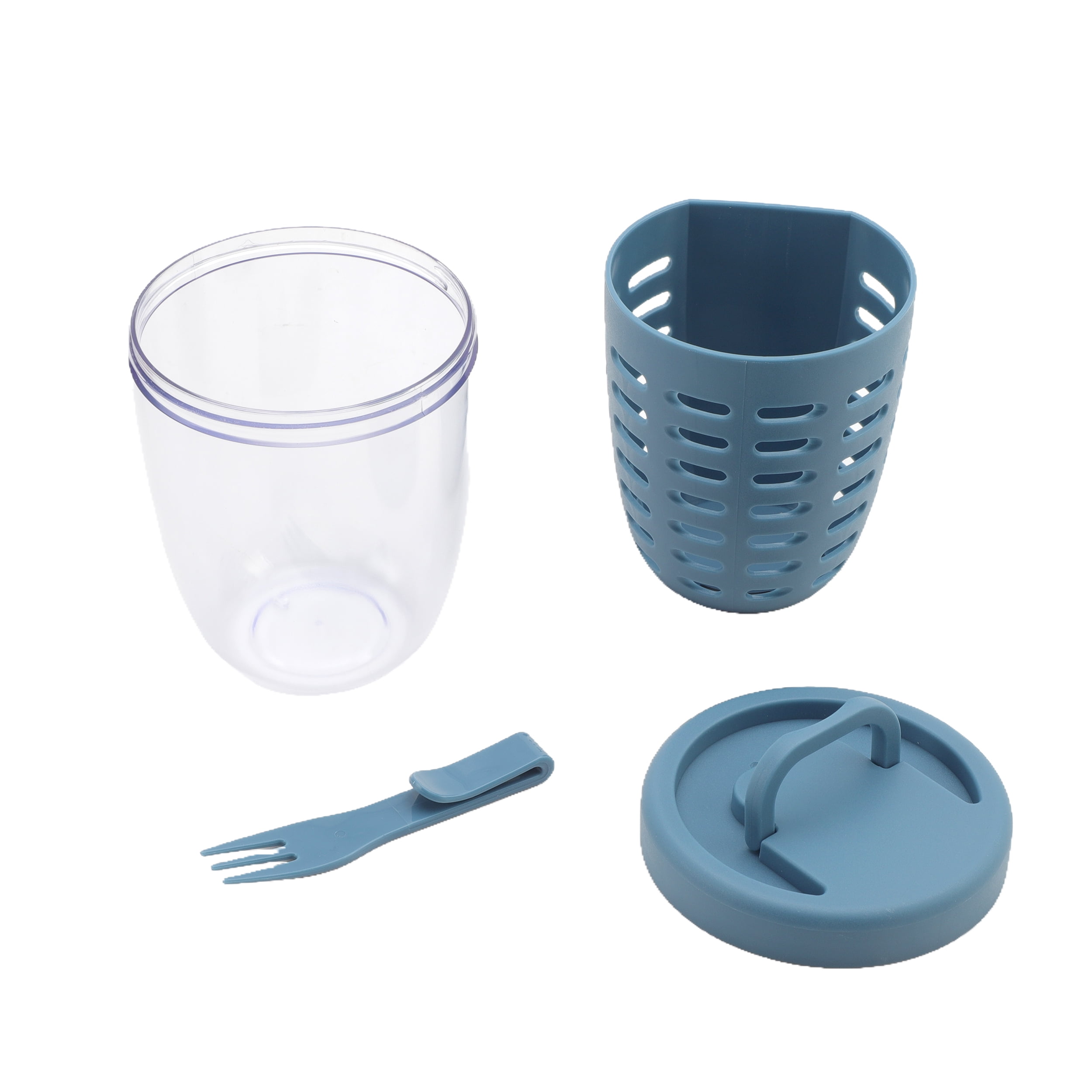Cook with Color Berry Cup with Removable Colander and Fork, BPA-Free, Dishwasher Safe, Blue