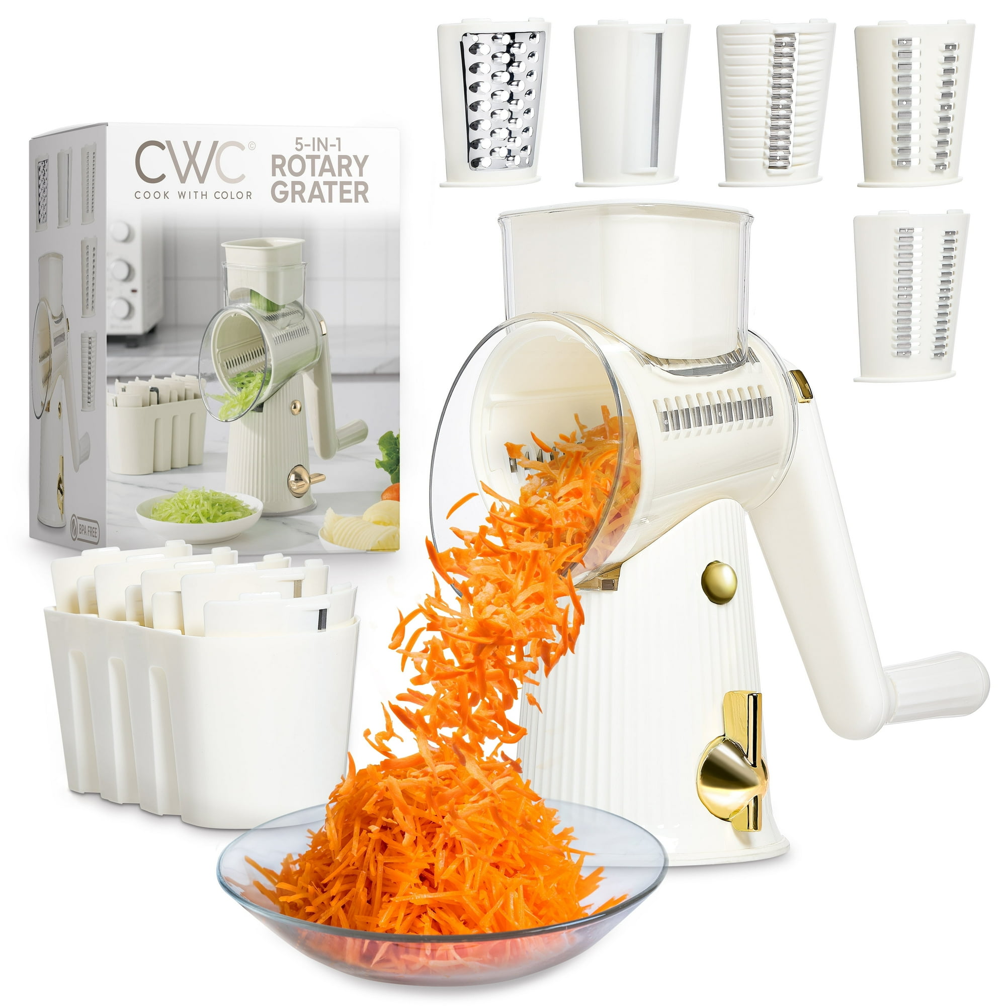 COOK WITH COLOR Cheese Grater Rotary, Cheese Shredder, Grater for Kitchen, Cream