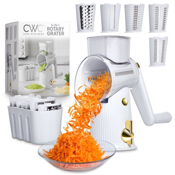 COOK WITH COLOR Cheese Grater, Rotary Cheese Grater with 5 Stainless Steel Blades, Gray