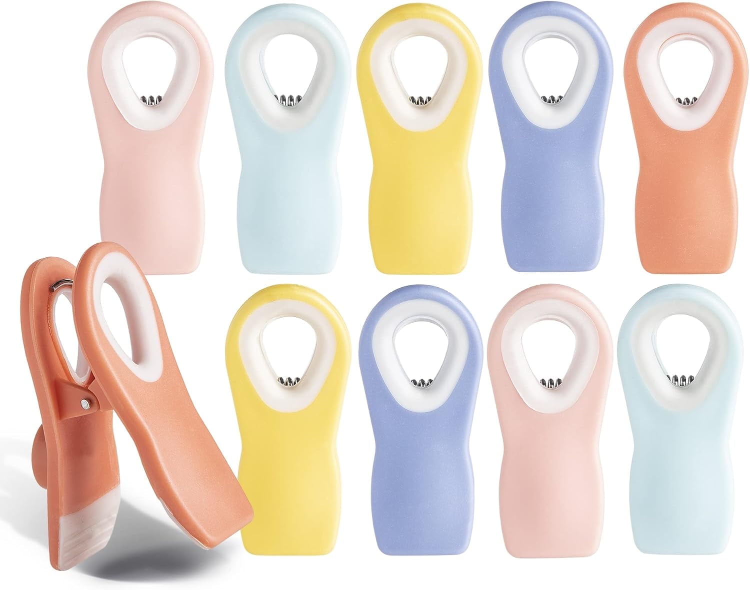 Soft Touch Multicolor Plastic Magnetic Bag Clips, Pack of 10