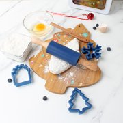 Cook with Color Cookie Baking Utensils Gift Set, 5 Pieces, 3 Cookie Cutters, Rolling Pin & Spatula, Blue