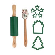 Cook with Color Cookie Baking Utensils Gift Set, 5 Pieces, 3 Cookie Cutters, Rolling Pin & Spatula, Green