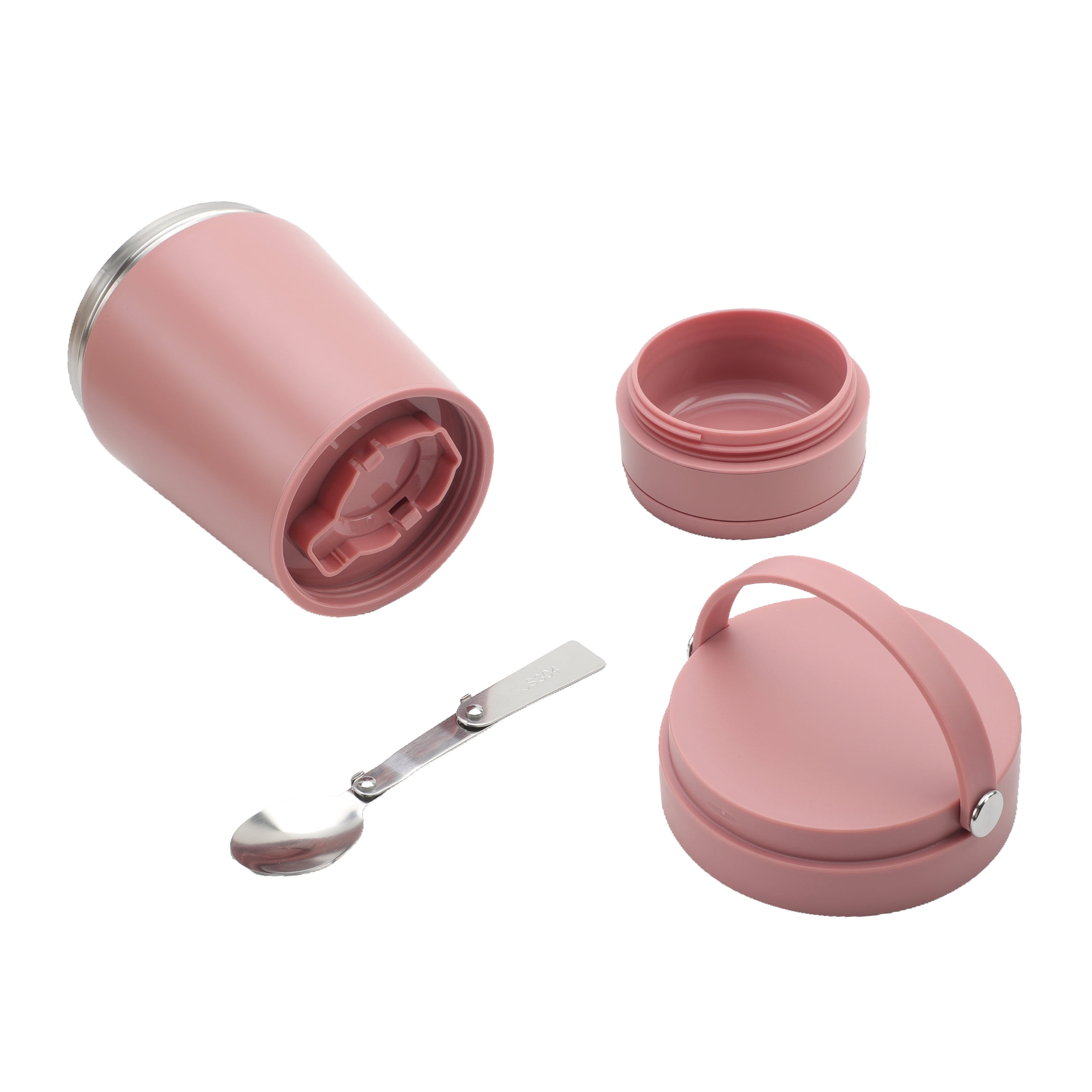 Cook with Color Insulated Ice Cream or Soup Container with Toppings Compartment and Spoon, Pink